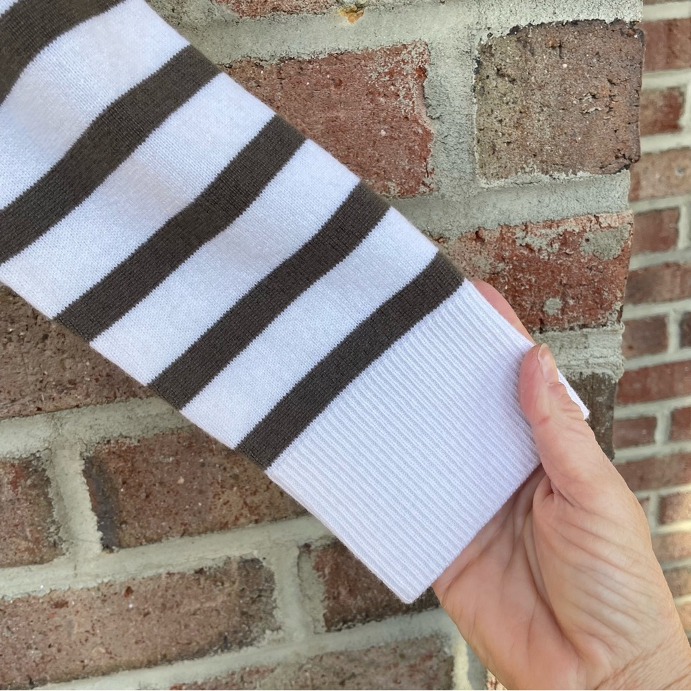 Vince ivory taupe stripe soft wool cashmere high neck sweater Women Medium NWT - Picture 4 of 12
